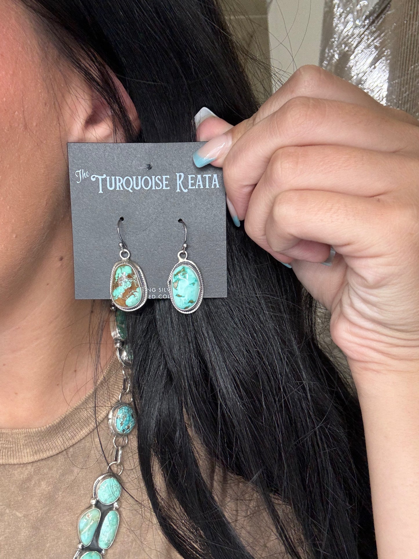 Carico Lake #101-7 Turquoise Statement Necklace Set by Ella Peter, Navajo