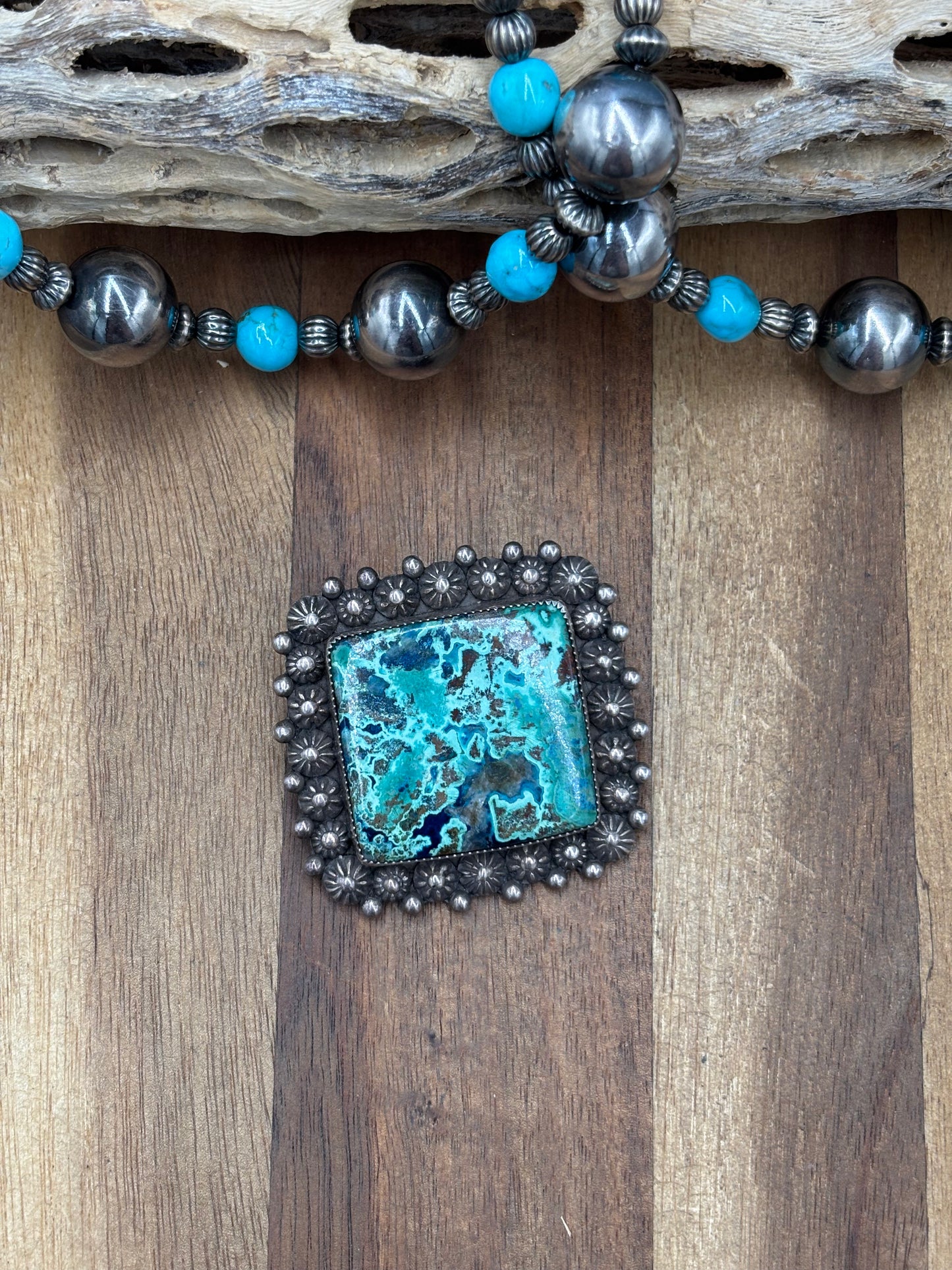 Chrysocolla Azurite #1030-1 Pendant by ST, Navajo