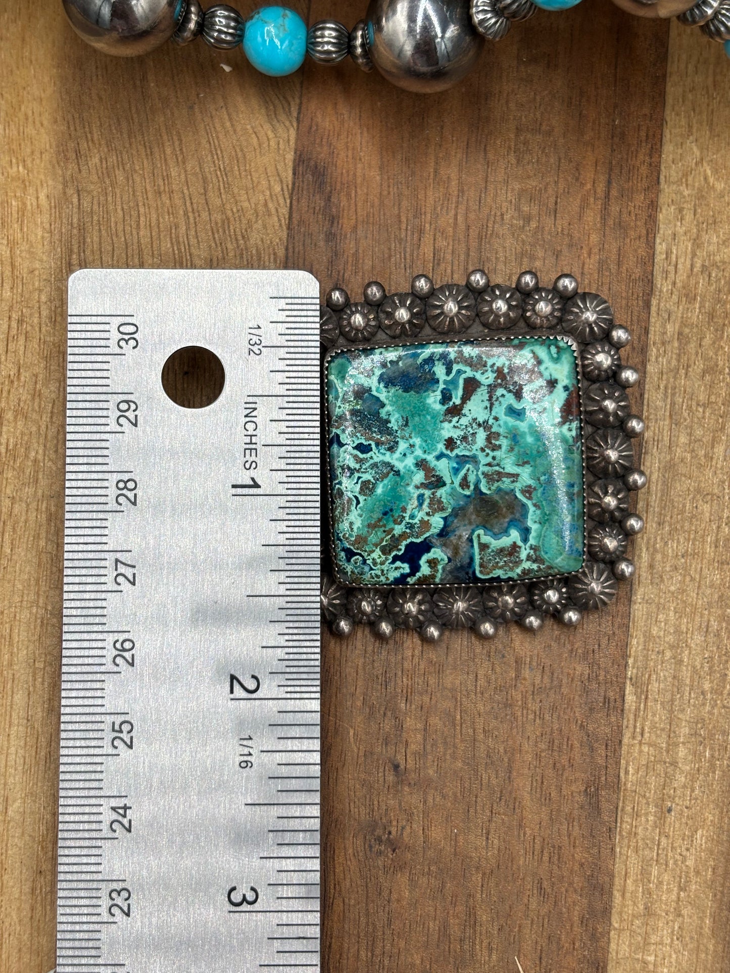 Chrysocolla Azurite #1030-1 Pendant by ST, Navajo
