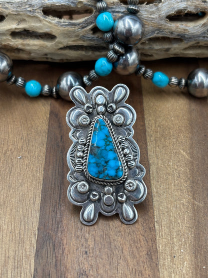 Webbed Turquoise #1030-6 Ring Size 9.75 by S, Navajo
