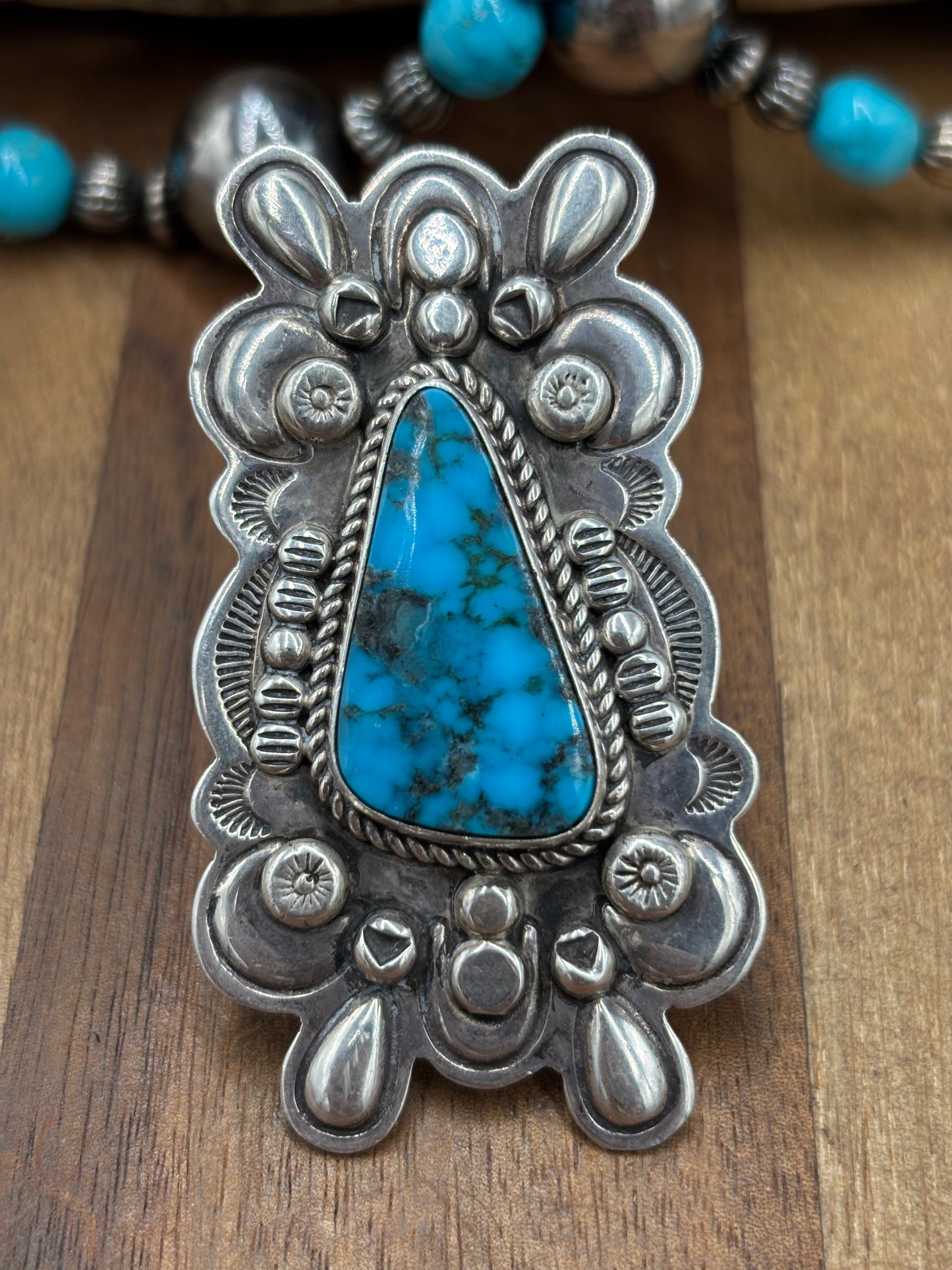 Webbed Turquoise #1030-6 Ring Size 9.75 by S, Navajo