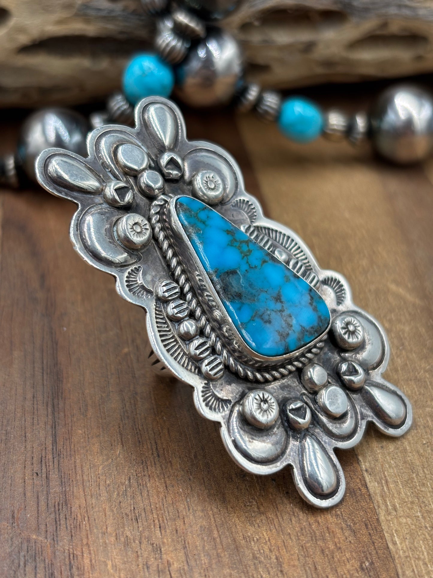 Webbed Turquoise #1030-6 Ring Size 9.75 by S, Navajo