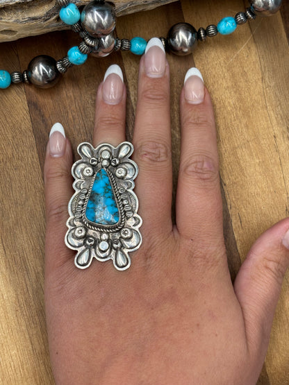 Webbed Turquoise #1030-6 Ring Size 9.75 by S, Navajo