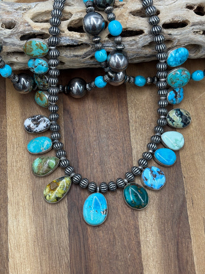 Mixed Stone #1030-8 Charm Necklace Turquoise, Palomino, White Buffalo by LB, Navajo
