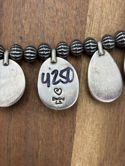 Mixed Stone #1030-8 Charm Necklace Turquoise, Palomino, White Buffalo by LB, Navajo