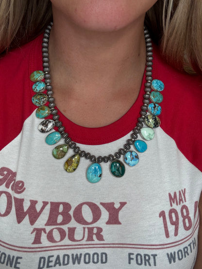 Mixed Stone #1030-8 Charm Necklace Turquoise, Palomino, White Buffalo by LB, Navajo