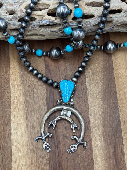 Kingman Turquoise #1030-9 Naja Necklace by Rose Tsosie, Navajo