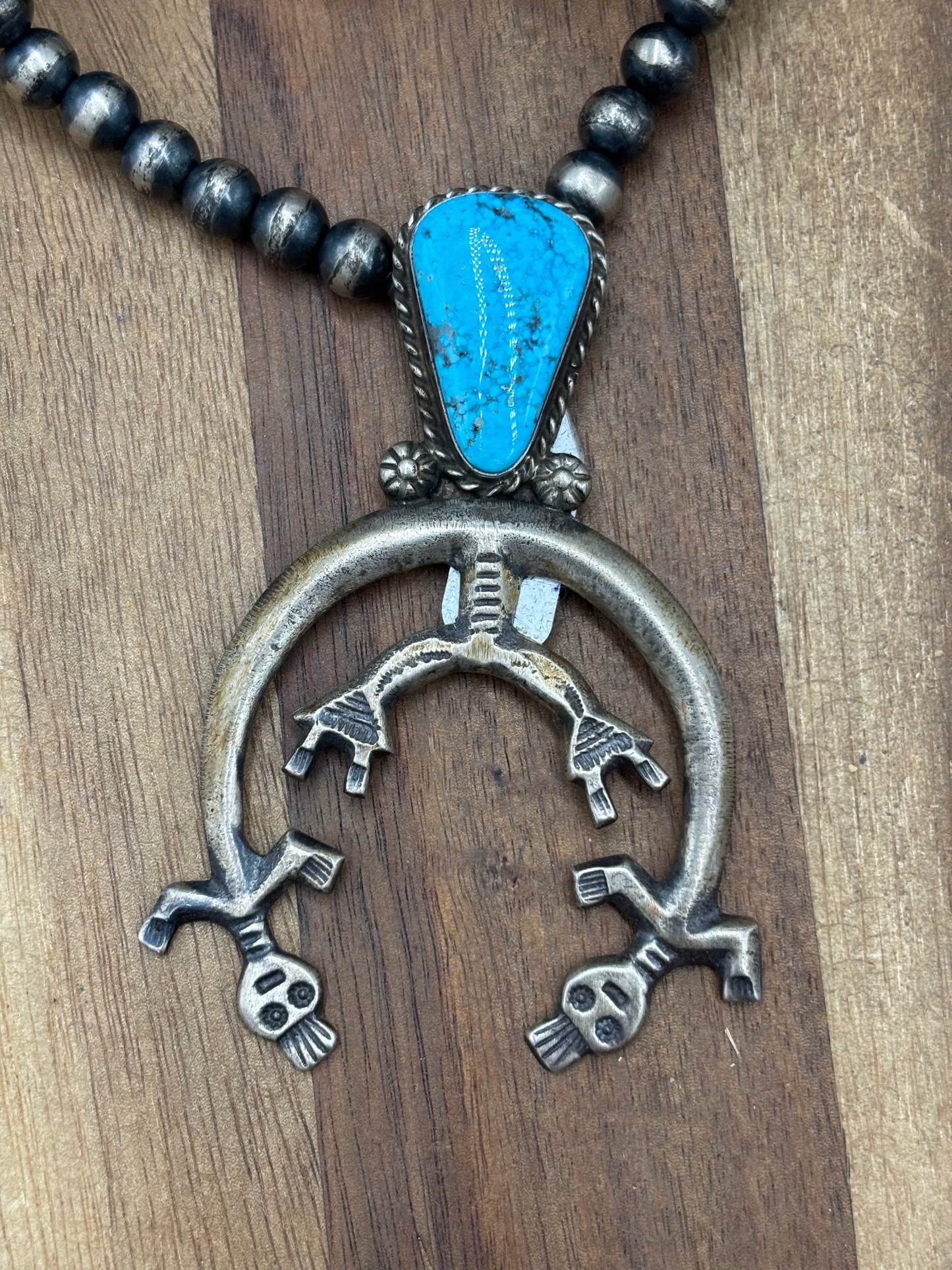Kingman Turquoise #1030-9 Naja Necklace by Rose Tsosie, Navajo