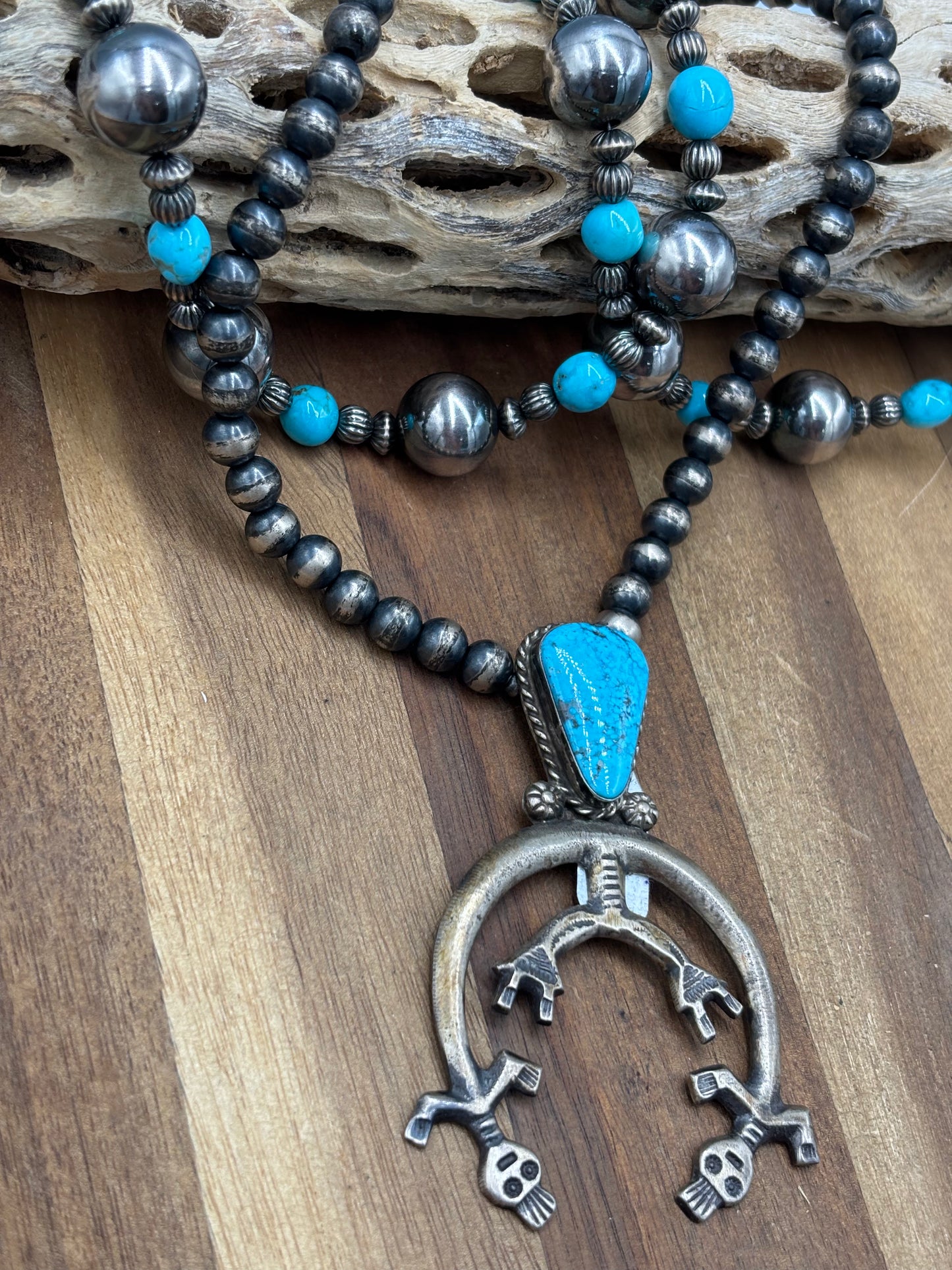 Kingman Turquoise #1030-9 Naja Necklace by Rose Tsosie, Navajo