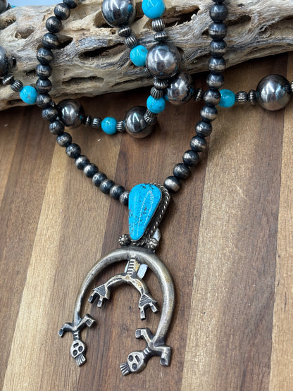 Kingman Turquoise #1030-9 Naja Necklace by Rose Tsosie, Navajo