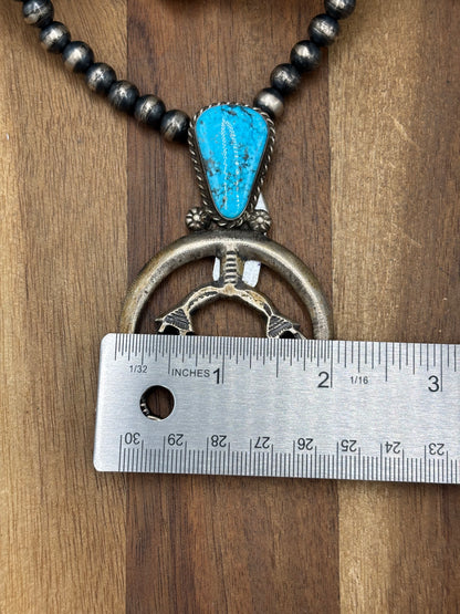 Kingman Turquoise #1030-9 Naja Necklace by Rose Tsosie, Navajo