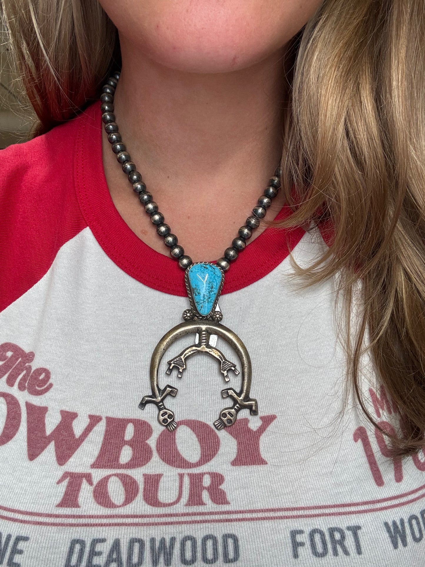 Kingman Turquoise #1030-9 Naja Necklace by Rose Tsosie, Navajo