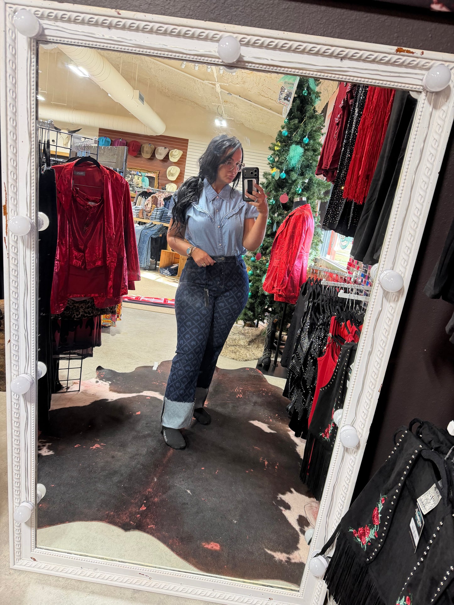 Bluebonnet Ruffle Denim Blouse