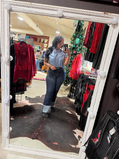 Bluebonnet Ruffle Denim Blouse