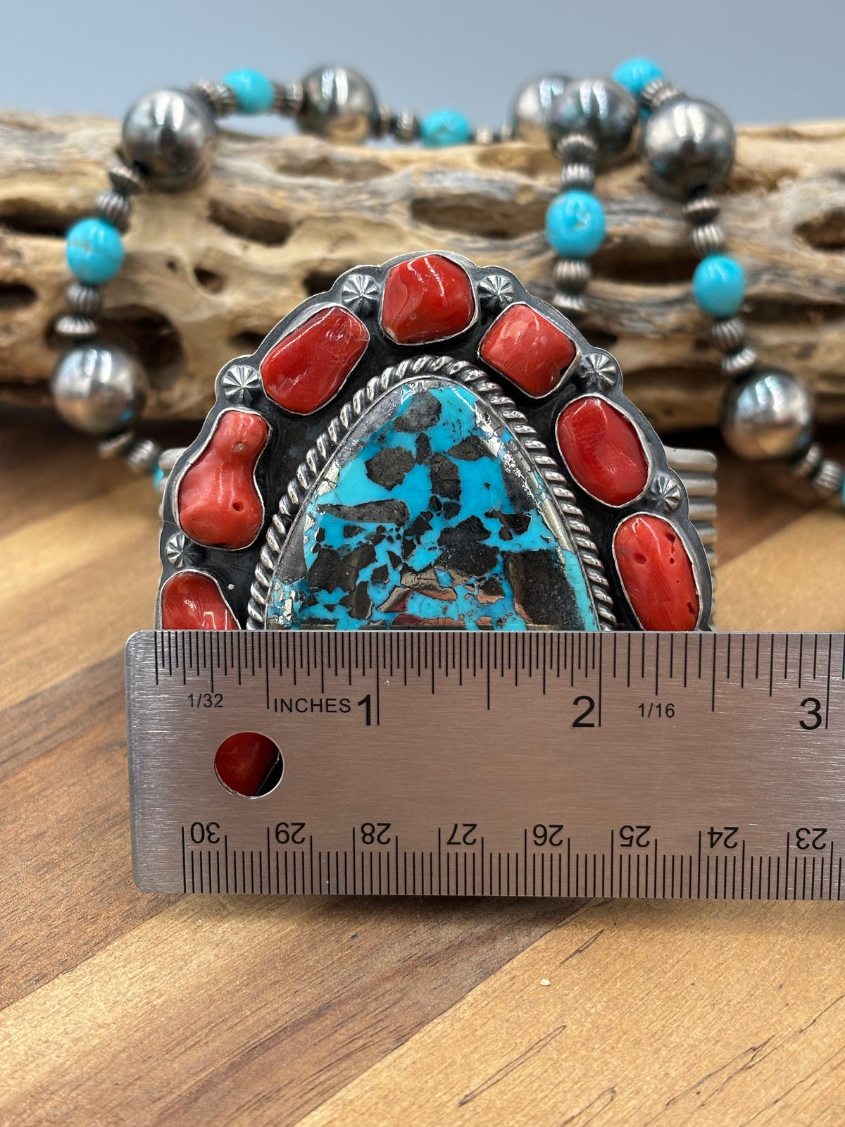 Persian & Coral Heirloom Statement Squash Blossom & Cuff Set by Gabriel Jurado
