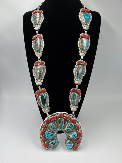 Persian & Coral Heirloom Statement Squash Blossom & Cuff Set by Gabriel Jurado
