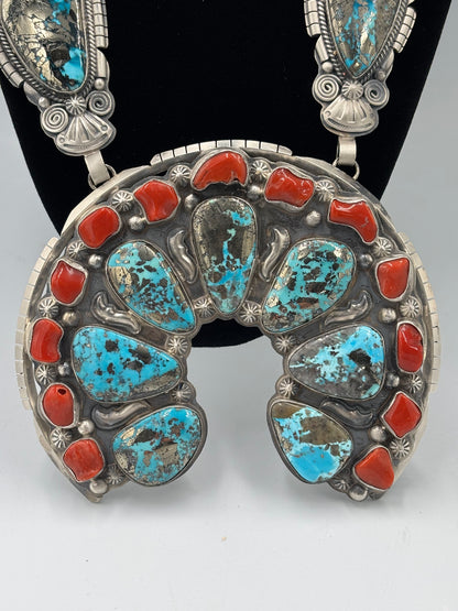 Persian & Coral Heirloom Statement Squash Blossom & Cuff Set by Gabriel Jurado