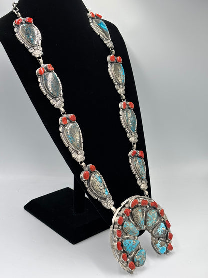 Persian & Coral Heirloom Statement Squash Blossom & Cuff Set by Gabriel Jurado