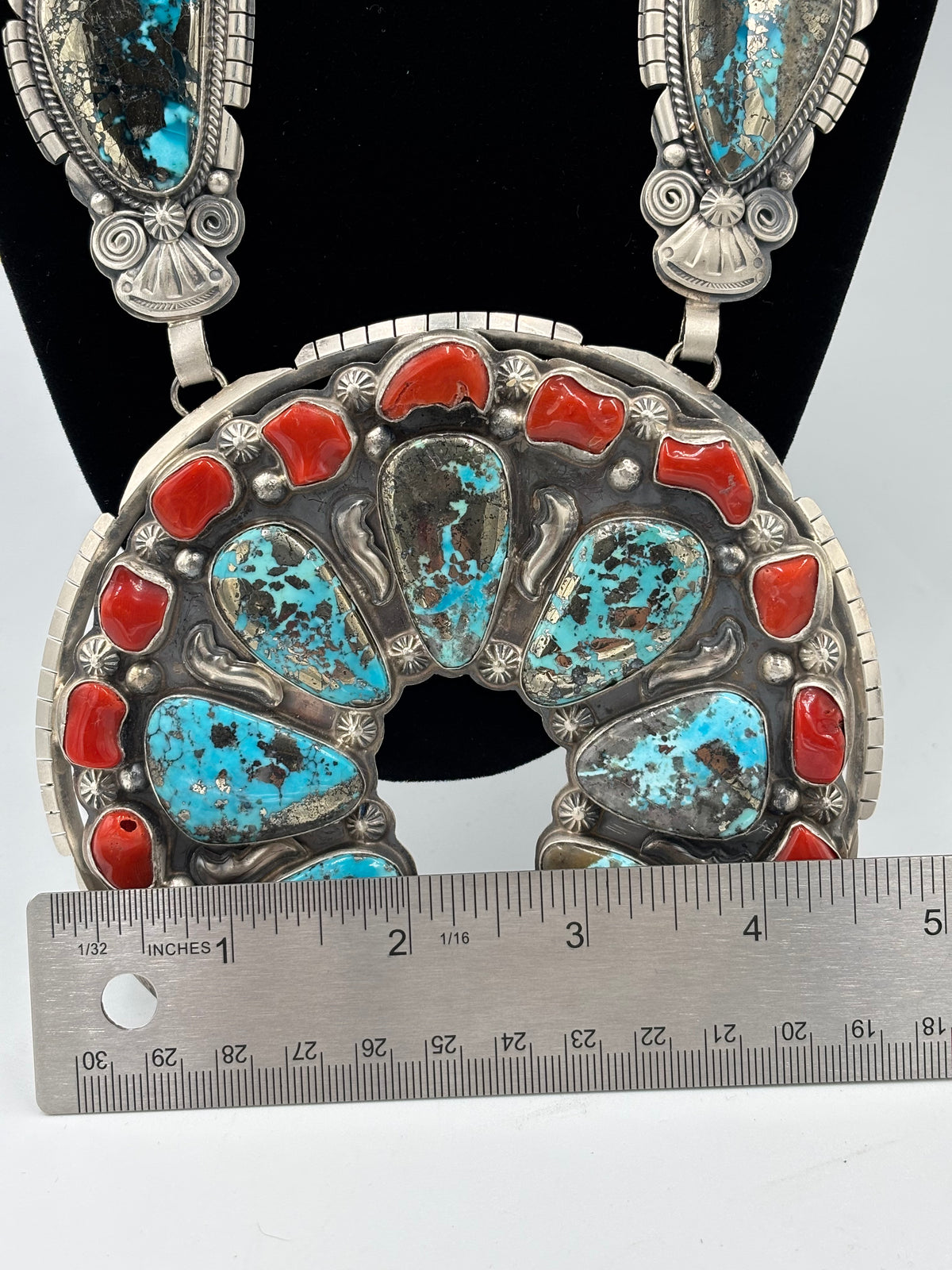 Persian & Coral Heirloom Statement Squash Blossom & Cuff Set by Gabriel Jurado