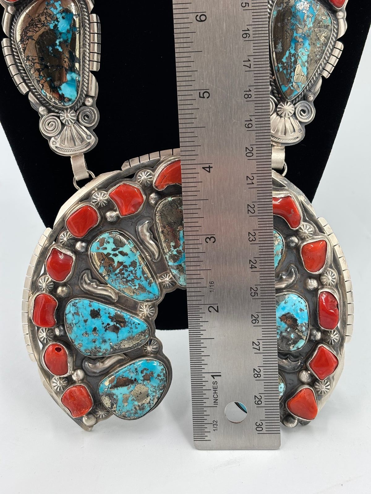 Persian & Coral Heirloom Statement Squash Blossom & Cuff Set by Gabriel Jurado