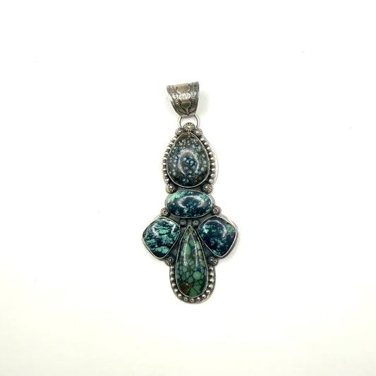 5 Stone Tree Frog And Emerald Valley Pendant By Ned Nez, Navajo