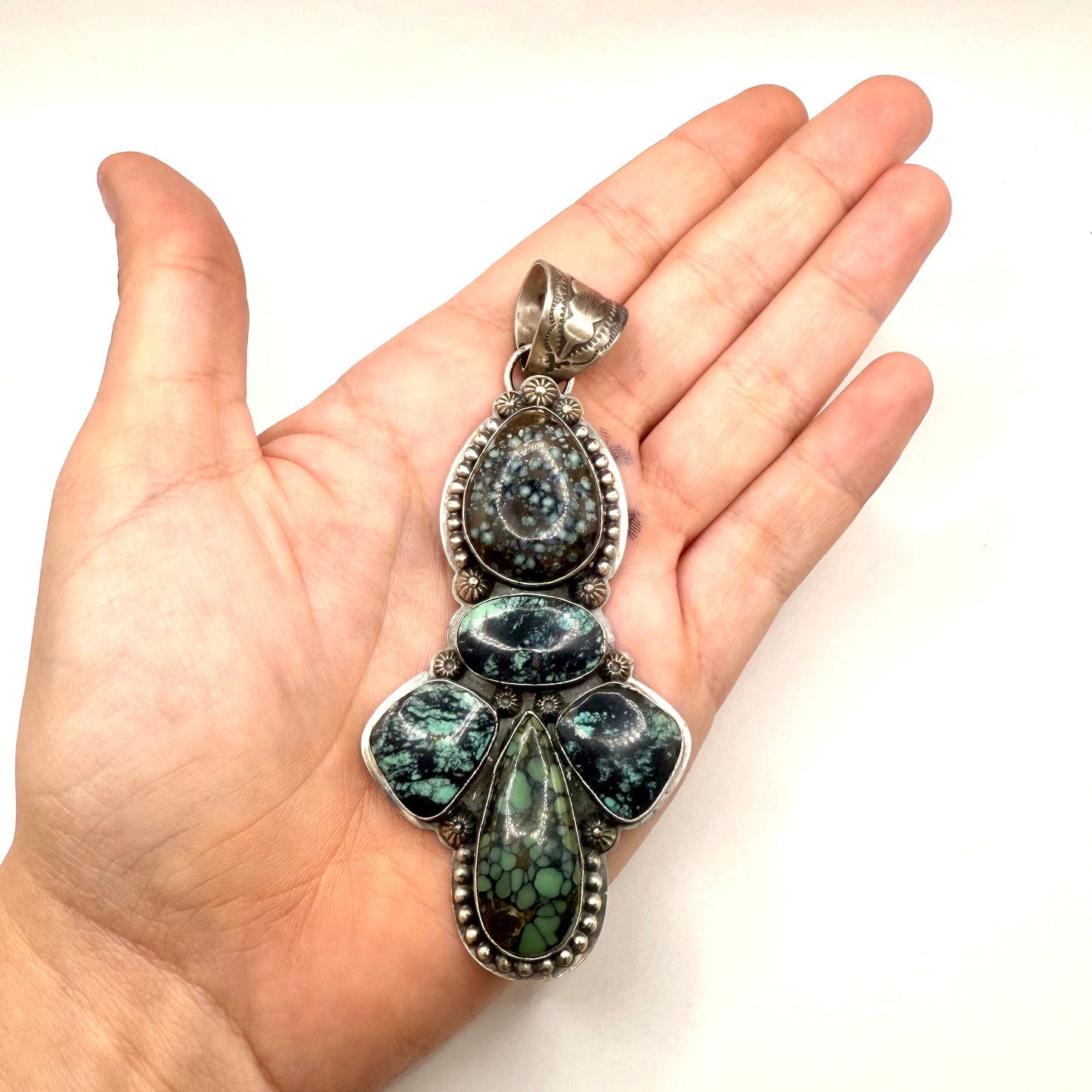 5 Stone Tree Frog And Emerald Valley Pendant By Ned Nez, Navajo