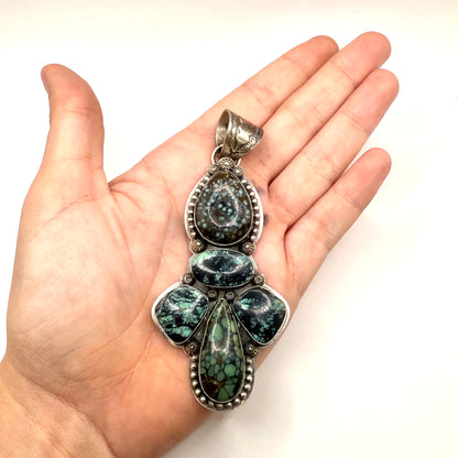 5 Stone Tree Frog And Emerald Valley Pendant By Ned Nez, Navajo