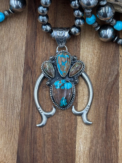 Turquoise Naja Pendant by Ned Nez, Navajo