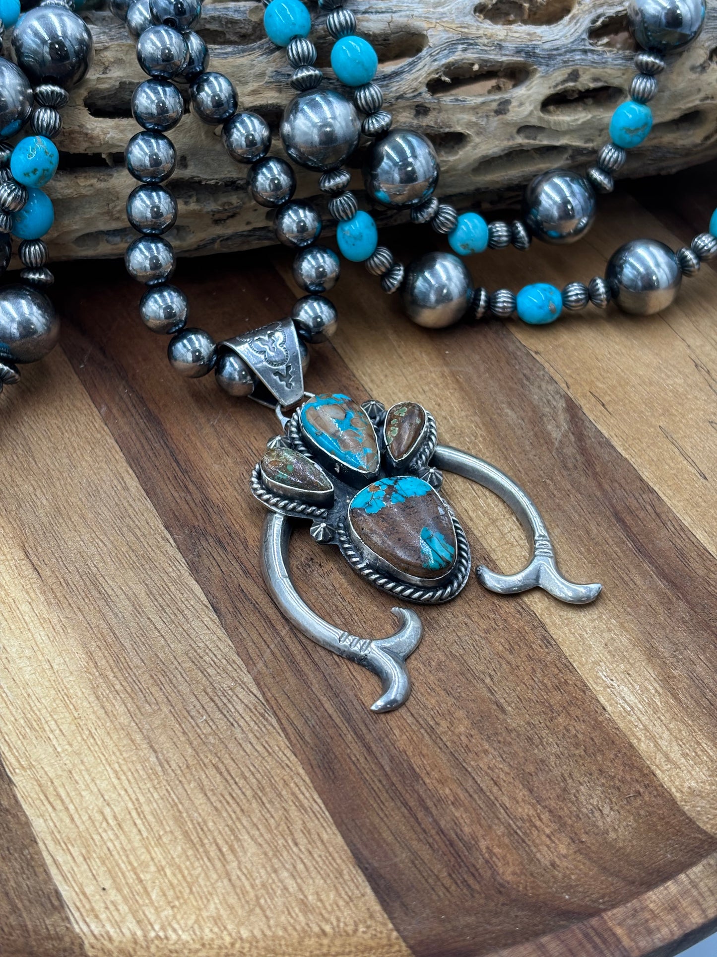 Turquoise Naja Pendant by Ned Nez, Navajo