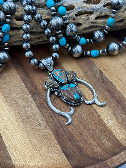 Turquoise Naja Pendant by Ned Nez, Navajo