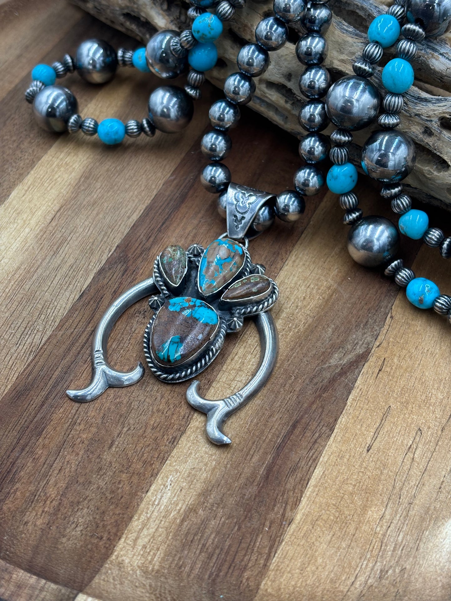 Turquoise Naja Pendant by Ned Nez, Navajo