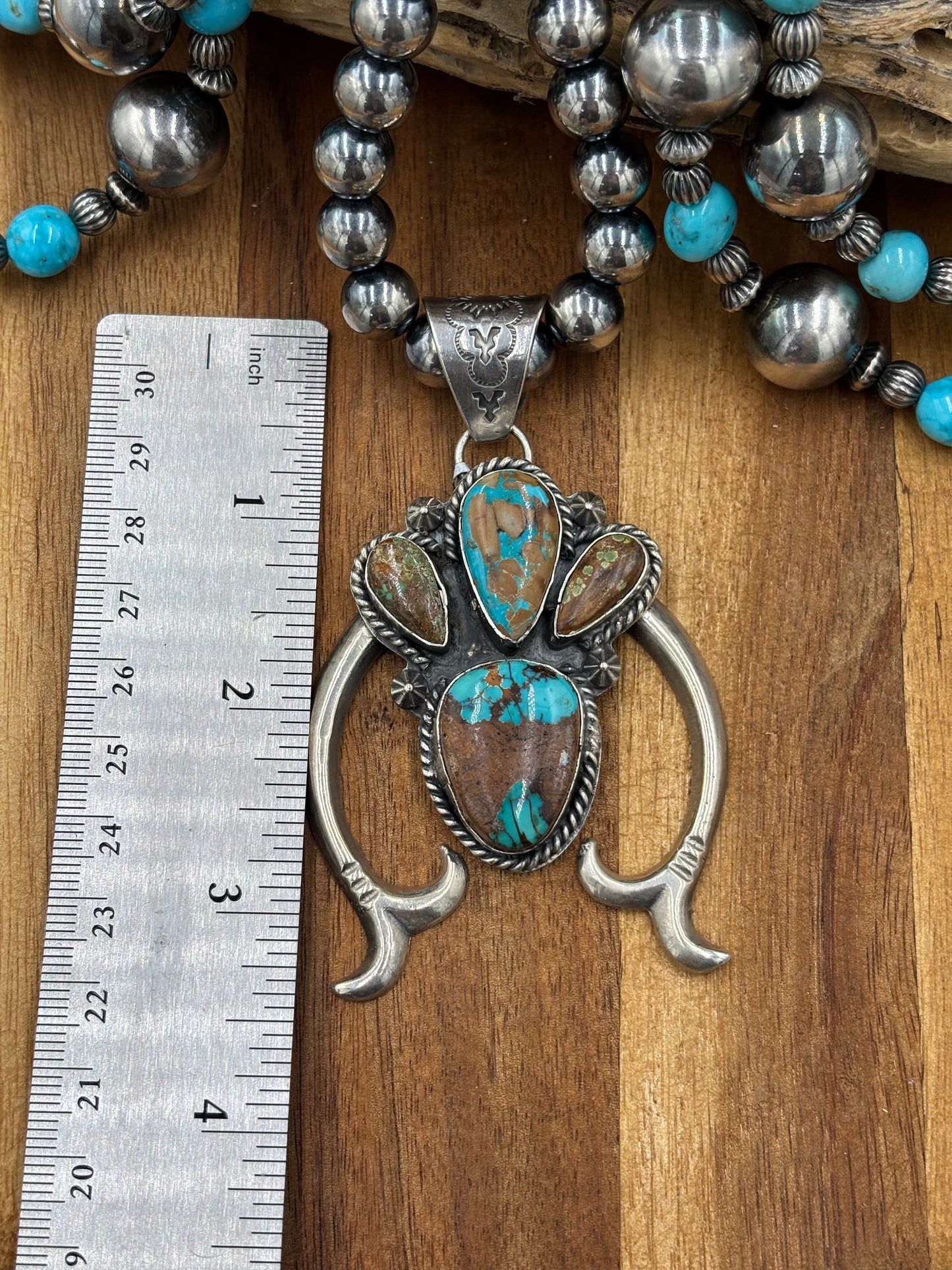 Turquoise Naja Pendant by Ned Nez, Navajo