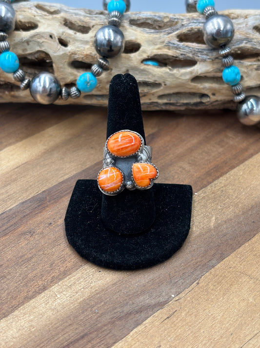 Orange Spiny #922-21 Size 8.5 Ring Heart Cluster by J Piaso Jr, Navajo
