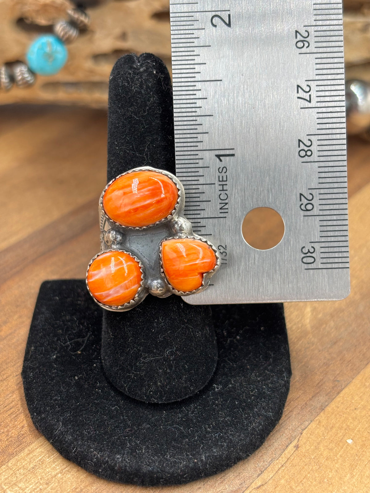 Orange Spiny #922-21 Size 8.5 Ring Heart Cluster by J Piaso Jr, Navajo