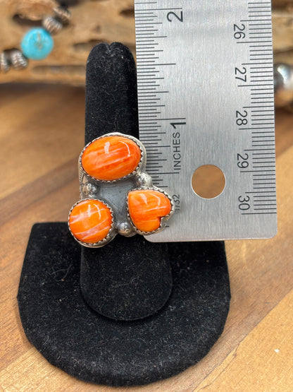 Orange Spiny #922-21 Size 8.5 Ring Heart Cluster by J Piaso Jr, Navajo