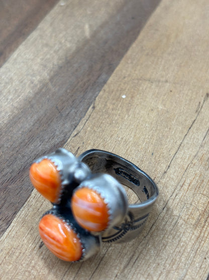 Orange Spiny #922-21 Size 8.5 Ring Heart Cluster by J Piaso Jr, Navajo