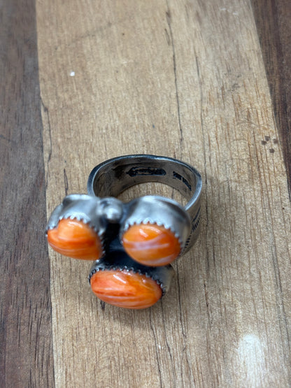 Orange Spiny #922-21 Size 8.5 Ring Heart Cluster by J Piaso Jr, Navajo