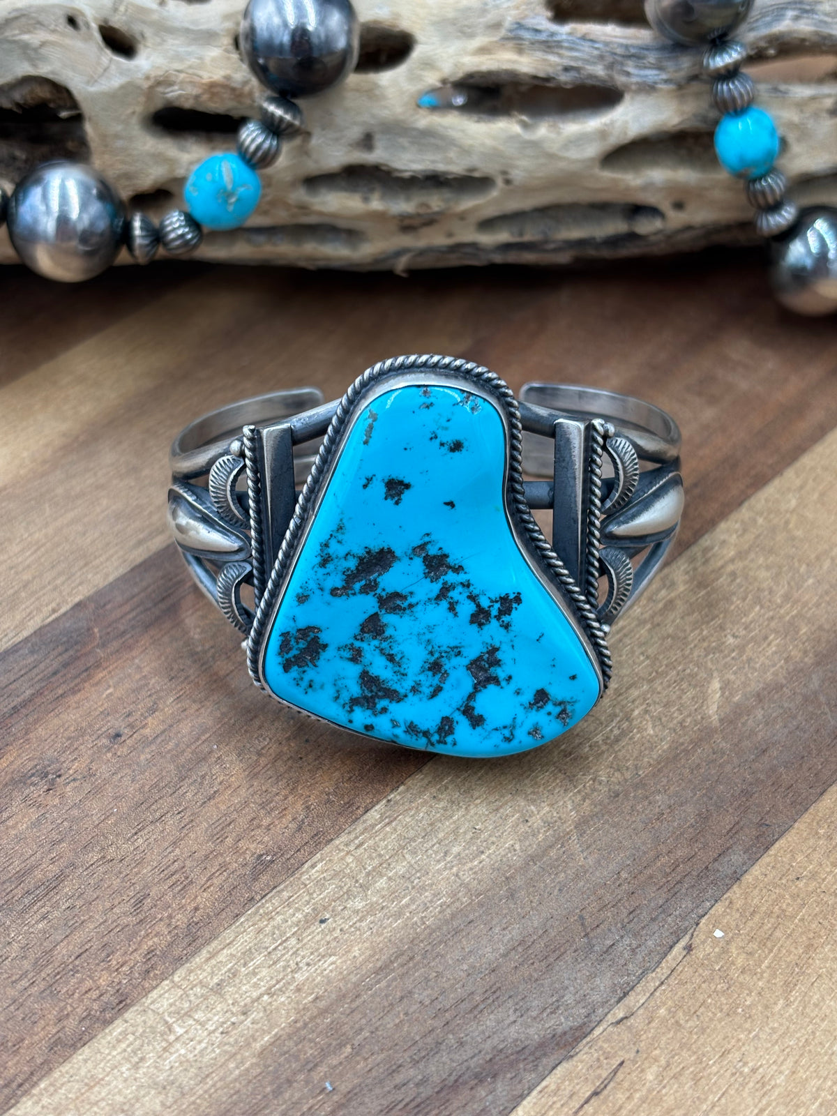 Sleeping Beauty #922-23 Turquoise Squash Blossom Necklace, Cuff, & Earrings Set by Derrick, Navajo