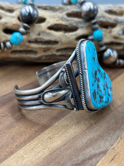 Sleeping Beauty #922-23 Turquoise Squash Blossom Necklace, Cuff, & Earrings Set by Derrick, Navajo