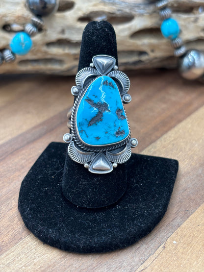 Sleeping Beauty #922-23 Turquoise Squash Blossom Necklace, Cuff, & Earrings Set by Derrick, Navajo