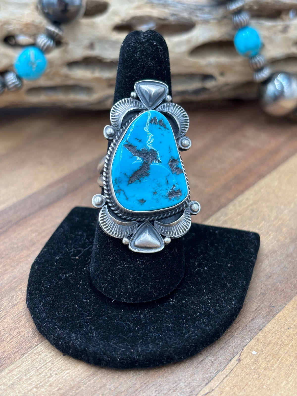 Sleeping Beauty #922-23 Turquoise Squash Blossom Necklace, Cuff, & Earrings Set by Derrick, Navajo