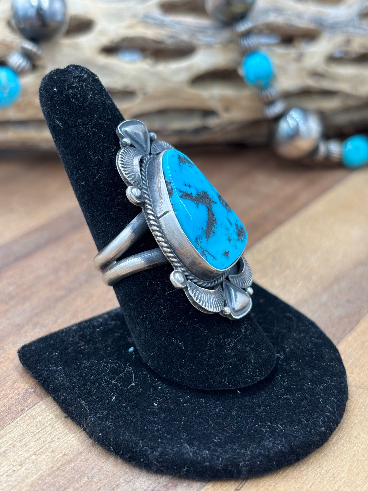 Sleeping Beauty #922-23 Turquoise Squash Blossom Necklace, Cuff, & Earrings Set by Derrick, Navajo