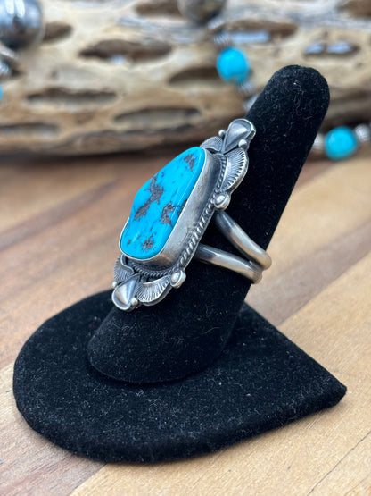 Sleeping Beauty #922-23 Turquoise Squash Blossom Necklace, Cuff, & Earrings Set by Derrick, Navajo