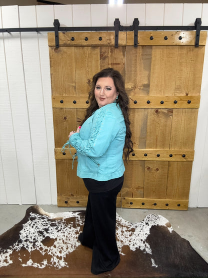 Scully Turquoise Lace Up Leather Jacket