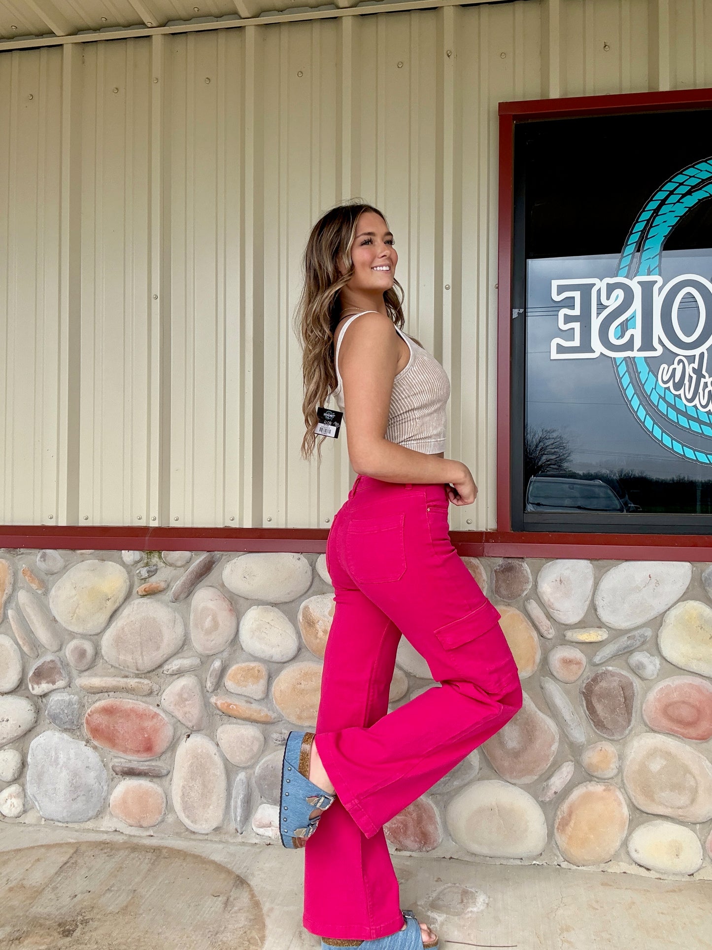 The Pink Pony Fuchsia High Rise Wide Leg Cargo Pant