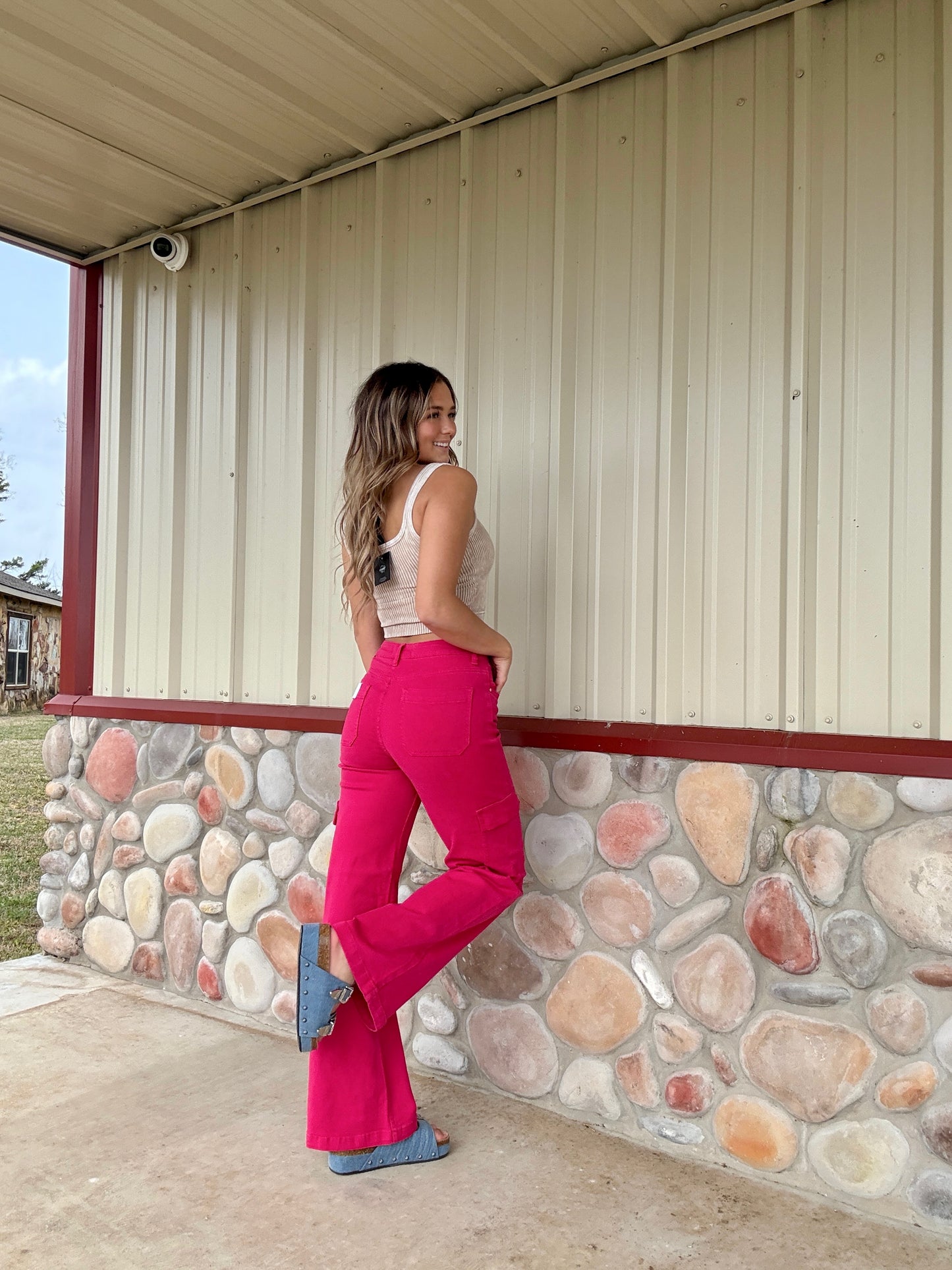 The Pink Pony Fuchsia High Rise Wide Leg Cargo Pant