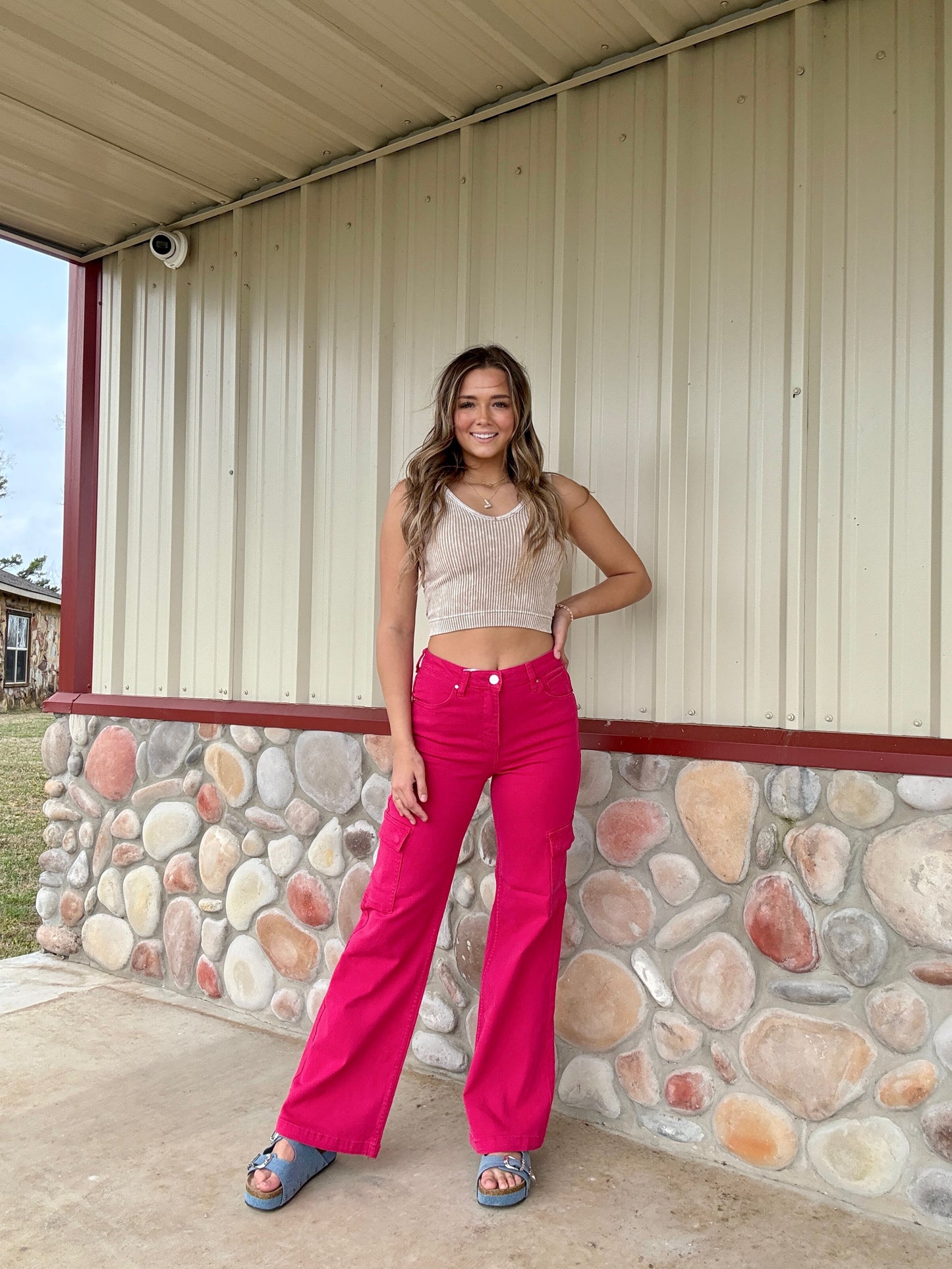 The Pink Pony Fuchsia High Rise Wide Leg Cargo Pant