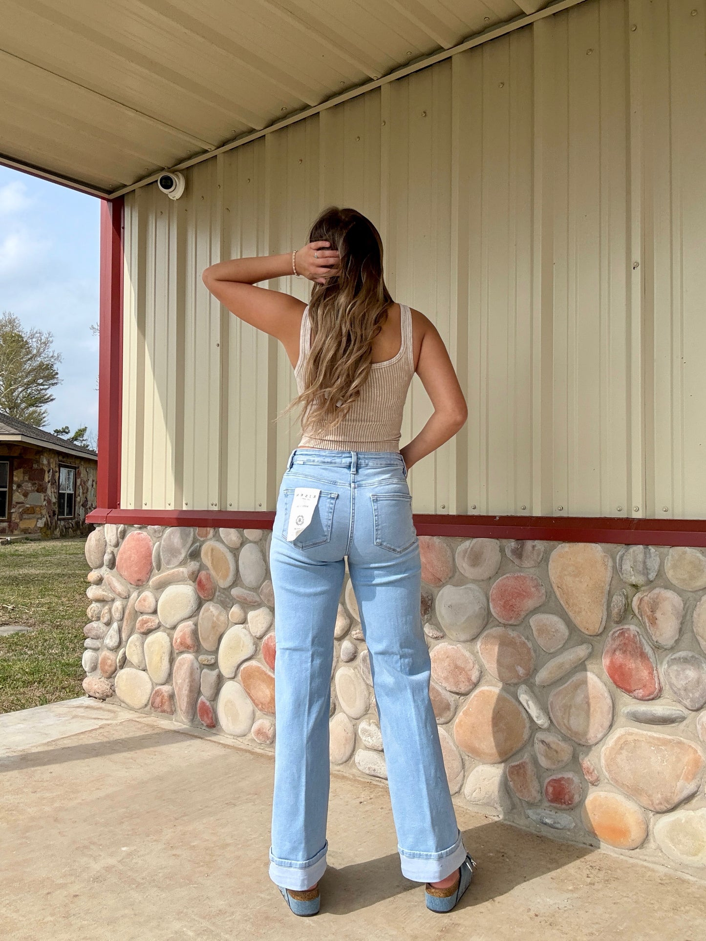 The CoCo High Rise Long Inseam Wide Leg Cuffed Light Wash Jean