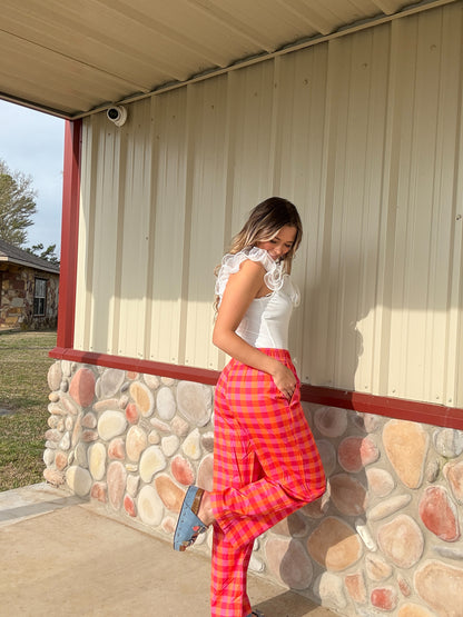 The Hannah Hot Pink & Orange Plaid Pants