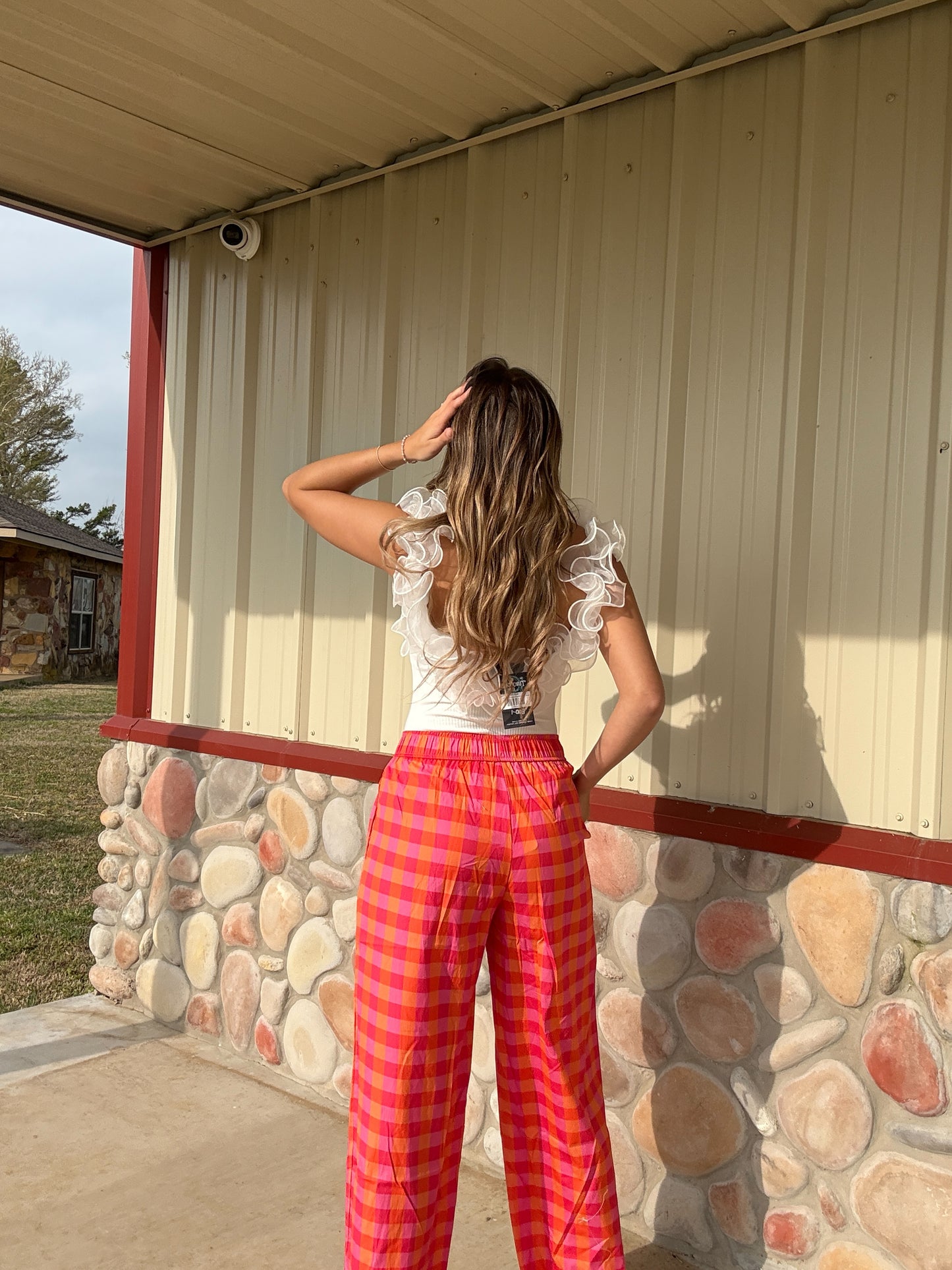 The Hannah Hot Pink & Orange Plaid Pants